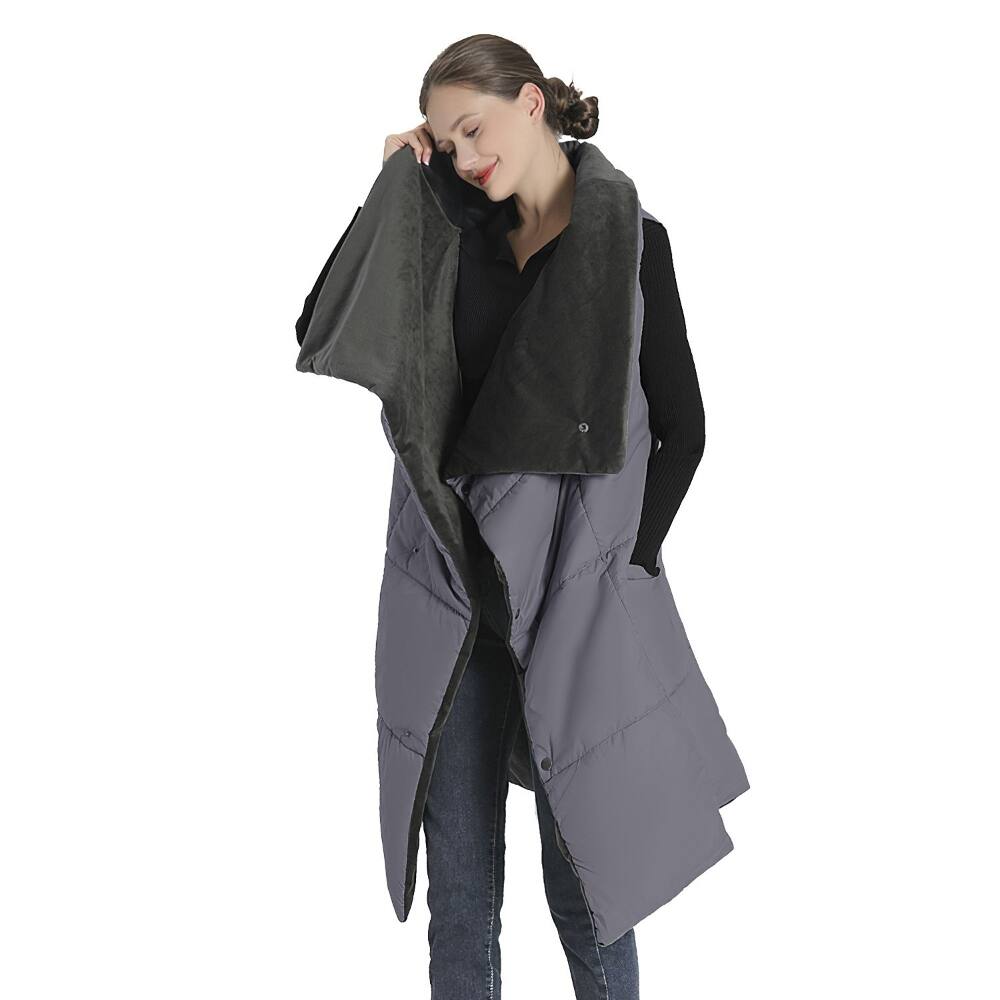 Back. Loheer - Loheer USB Heated Blanket Electric Heated Poncho with Dual Switch Control - Grey.