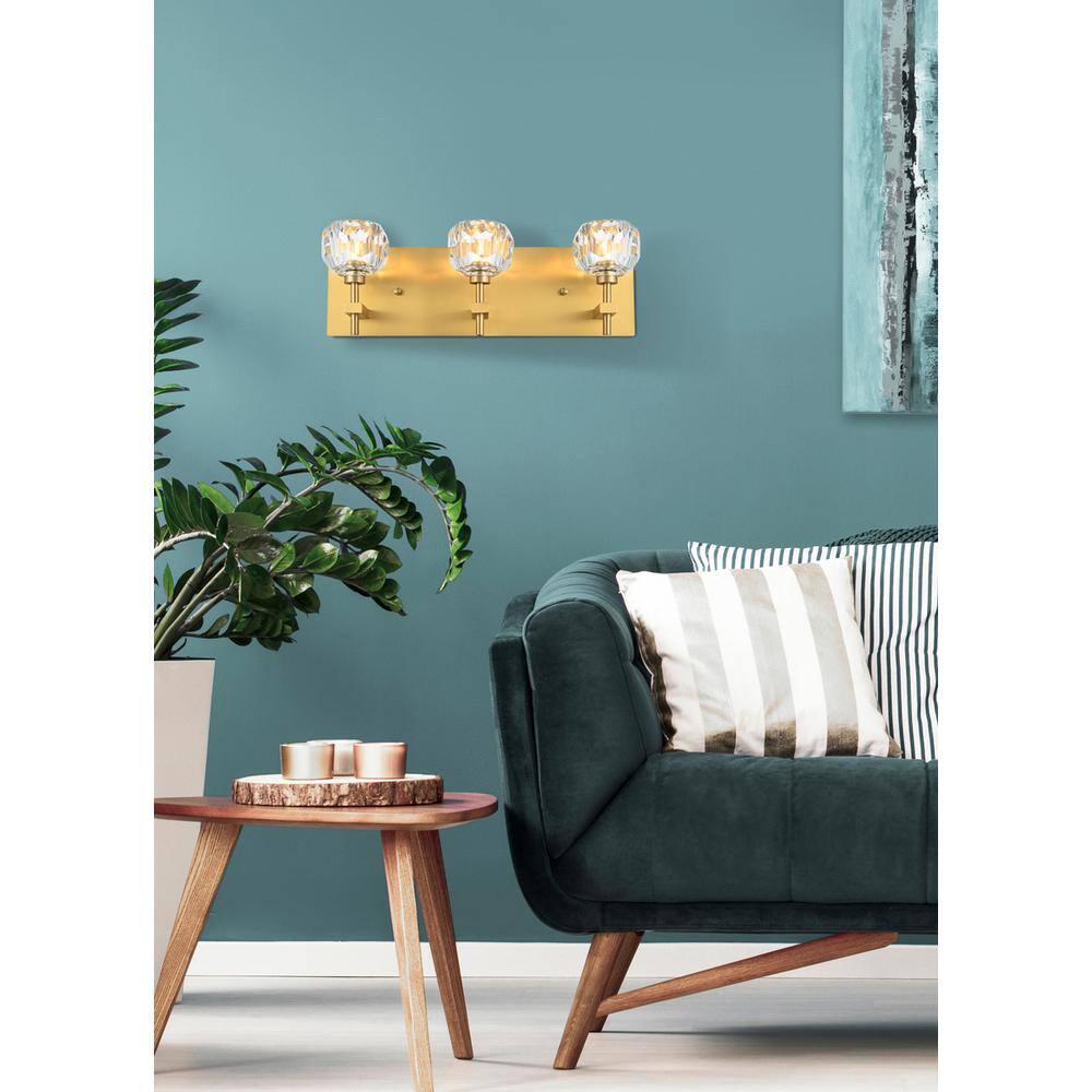 Angle. Elegant Lighting - Graham 3 Light Wall Sconce in Gold - Gold And Clear.