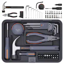 Topteng - 34-Piece Household & Auto Repair Tool Kit with 20 Bit Set, Tape Measure, Wrench, Pliers for DIY Maintenance