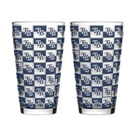 Logo Brands - Tampa Bay Rays Two-Pack Gridiron Stained 16oz. Pint Glass Set - Multicolor