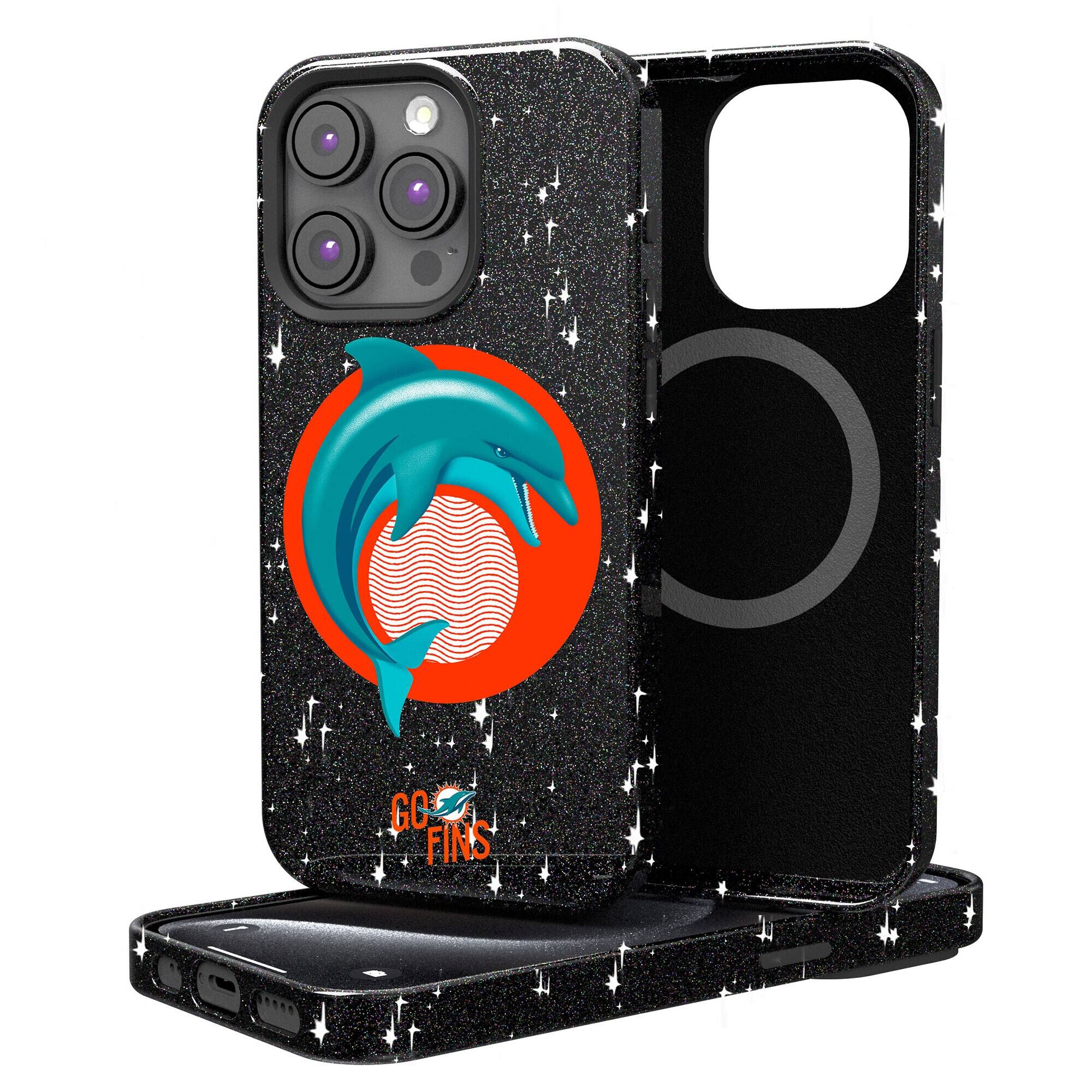 Keyscaper - NFL - Miami Dolphins 2024 Illustrated Limited Edition Bling iPhone Case - 15 - Black