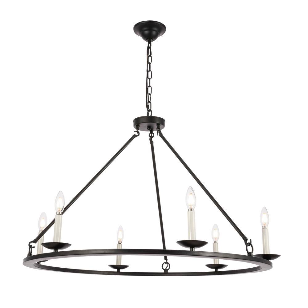 Alt View 5. Living District - Maine 6 light Black chandelier - Black.