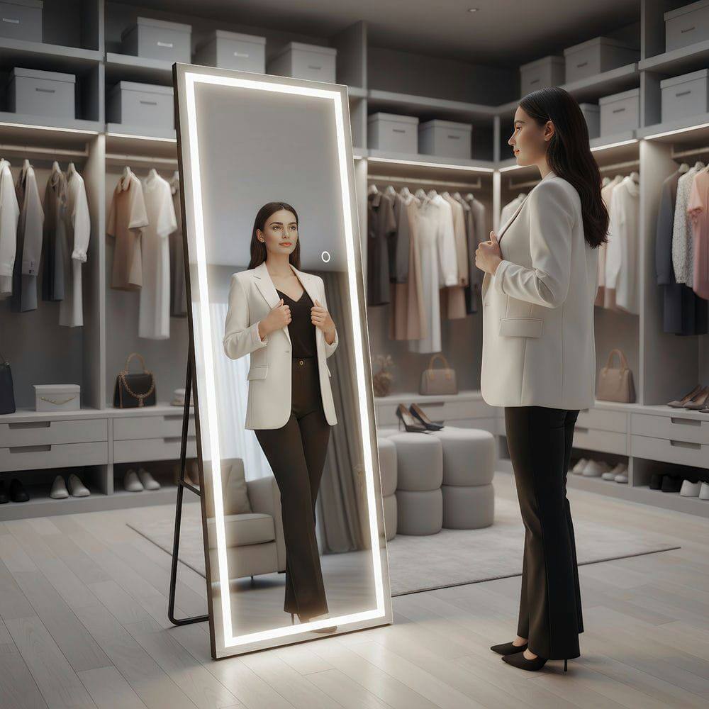 Alt View 4. Kadyn - 63x24 Inch Frameless Full-Length Rectangle LED Mirror with Modern Design - Black.