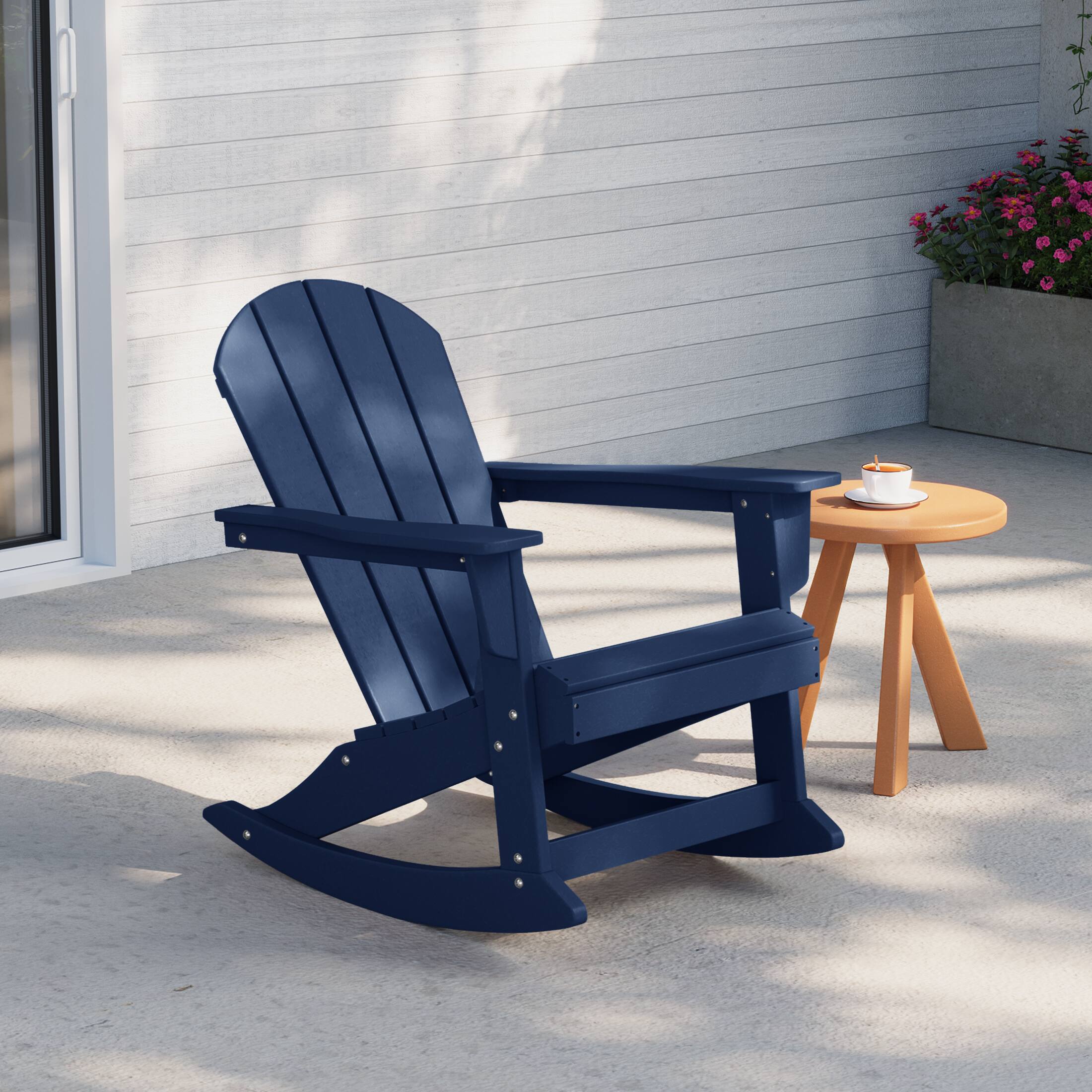 Angle. WestinTrends - WestinTrends Malibu Outdoor / Patio Poly Adirondack rocking chair - Navy Blue.