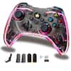 Front. turbX - Wireless Game Controller for Switch, PS4, iOS, Android, PC. Bluetooth joycon, finger sleeves, grip, LED, vibration - Transparent.