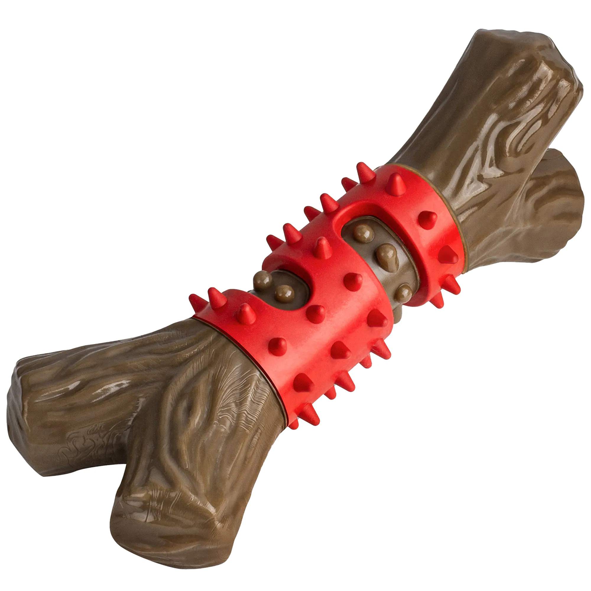 Front. Frienhund - Dual Texture for Aggressive Chewers Beef Flavor Nylon & Rubber Chew Dog Toy,1 count - Brown.