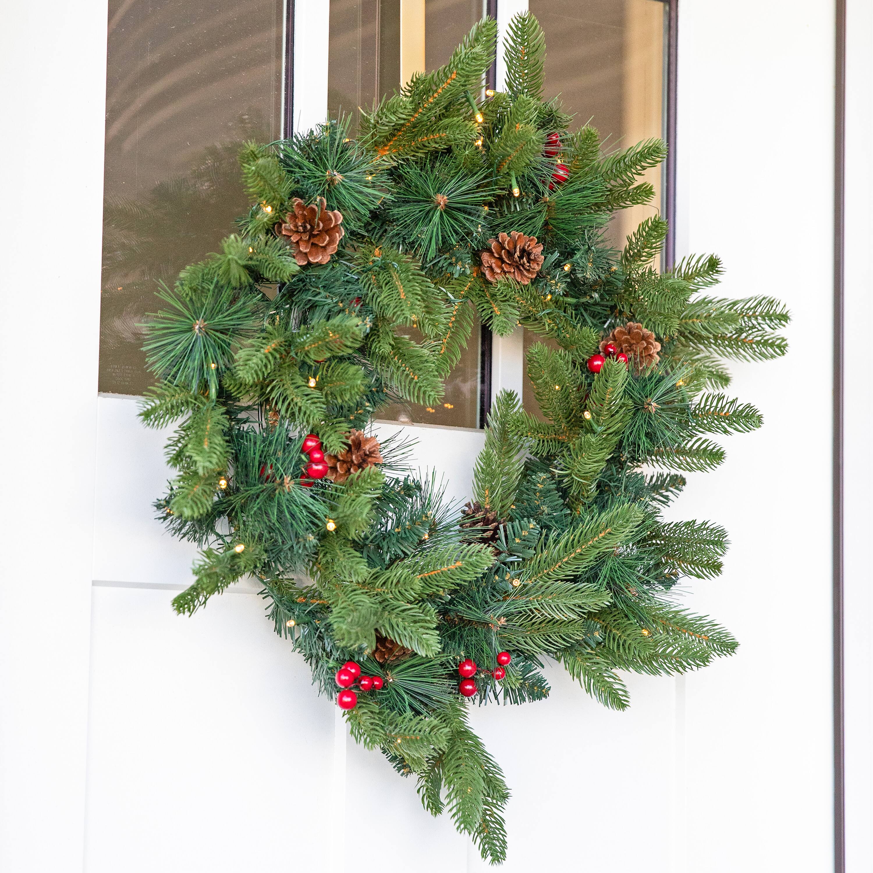 Alt View 3. Sunnydaze - 24" Diameter Prelit Christmas Wreath - Traditional - Green.