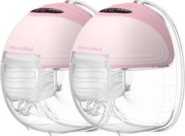 MomMed - Hands Free Wearable Breast Pump, 3 Modes+12 Levels, Low Noise Portable Electric Double Pump - Pink