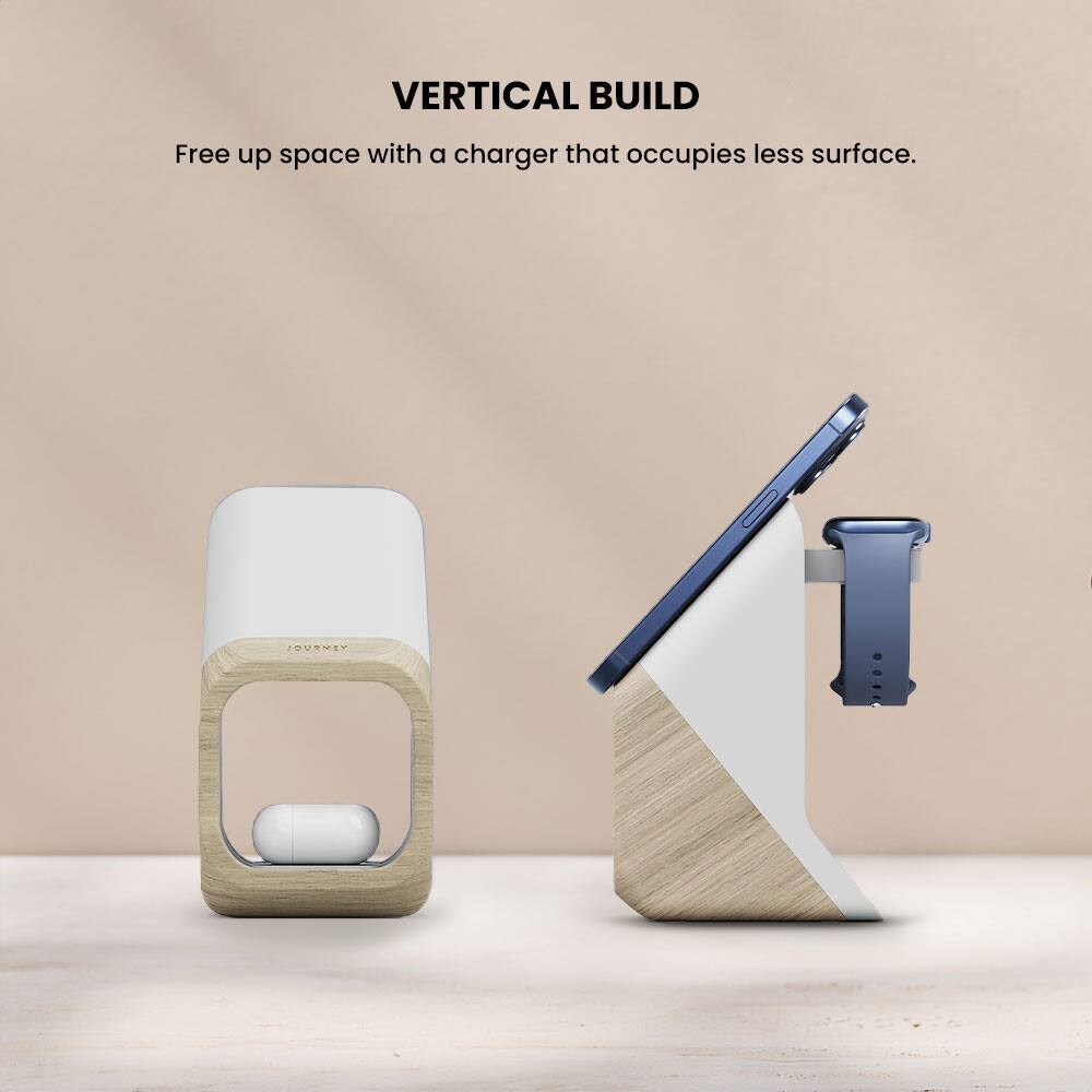 VERTICAL BUILD Free up space with a charger that occupies less surface.