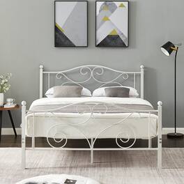 Vecelo - Queen Bed Frame with Headboard & Footboard, Heavy Duty Steel Slats - No Box Spring, Easy Assembly - White
