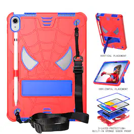 UUCOVER - Kids Case for iPad (A16) 11-inch 2025 / iPad 10th Gen 10.9" 2022 Shockproof Silicone+PC Stand Cover with Shoulder Strap - Red