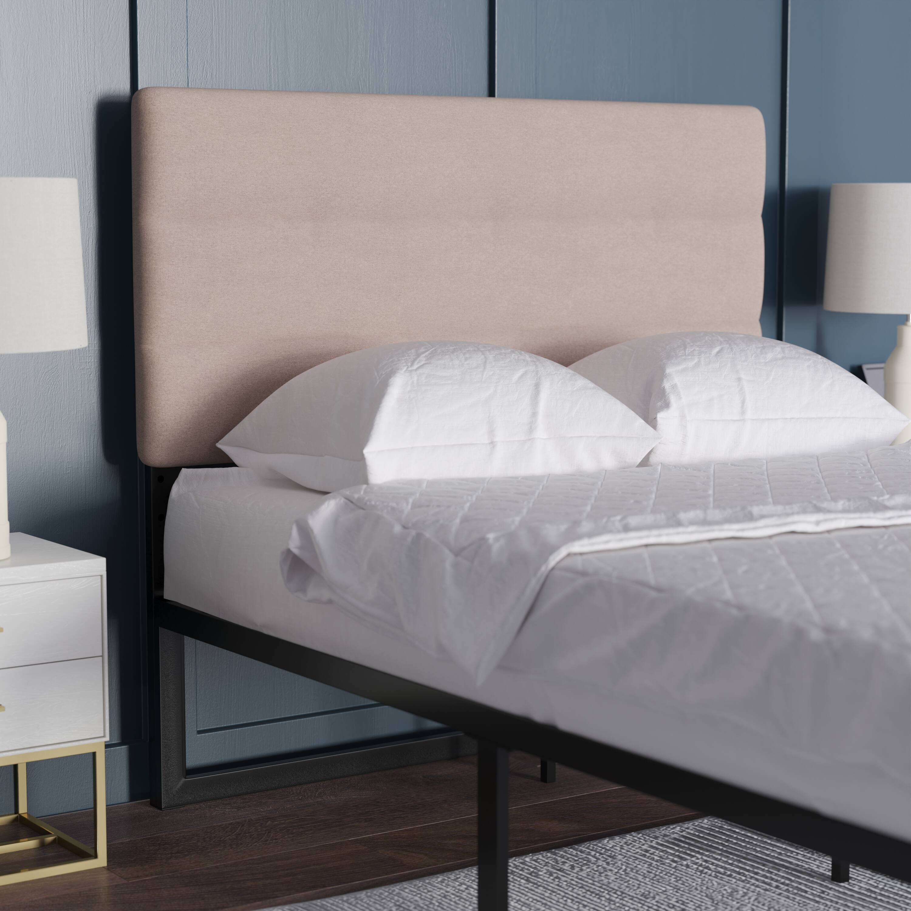 Alt View 2. Emma + Oliver - Gannon Modern Upholstered Headboard with Horizontal Line Stitching and Adjustable Height Rails - Taupe.