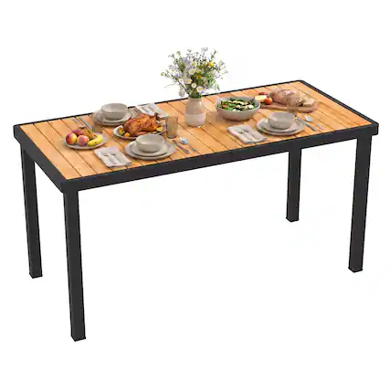Front. Gymax - Gymax Acacia Wood Outdoor Dining Table Rectangular Patio Table w/ 1.97'' Umbrella Hole - Black.