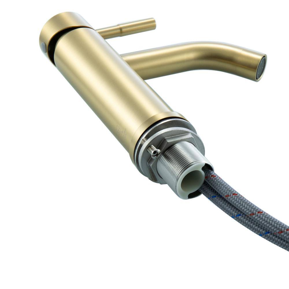 Left. Elegant Kitchen and Bath - Victor Single Hole Single Handle Bathroom Faucet in Brushed Gold - Brushed Gold.
