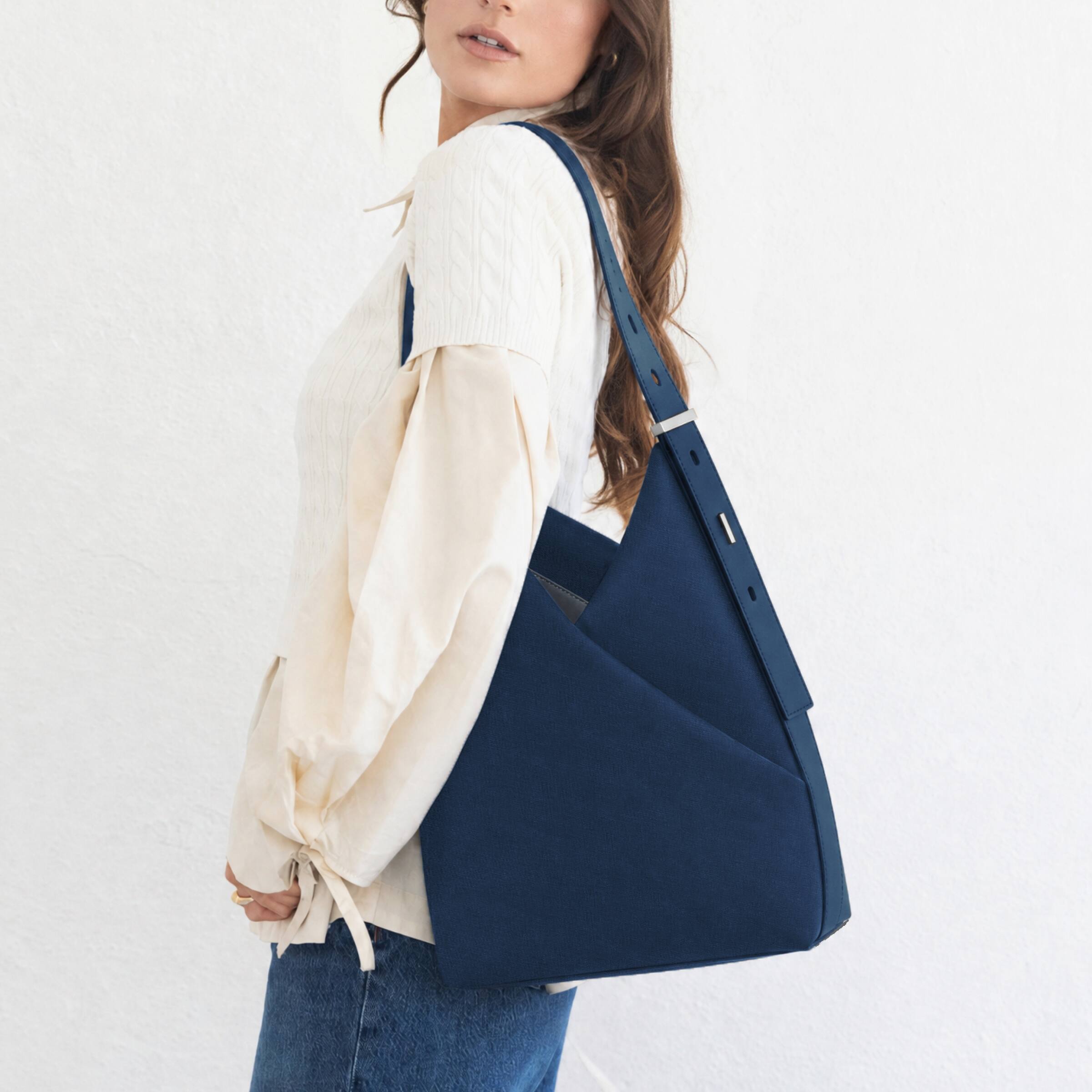 Angle. Lux & Nyx - Lux & Nyx - Origami 15" Laptop Hobo Bag - Convertible Shoulder Bag - Navy.