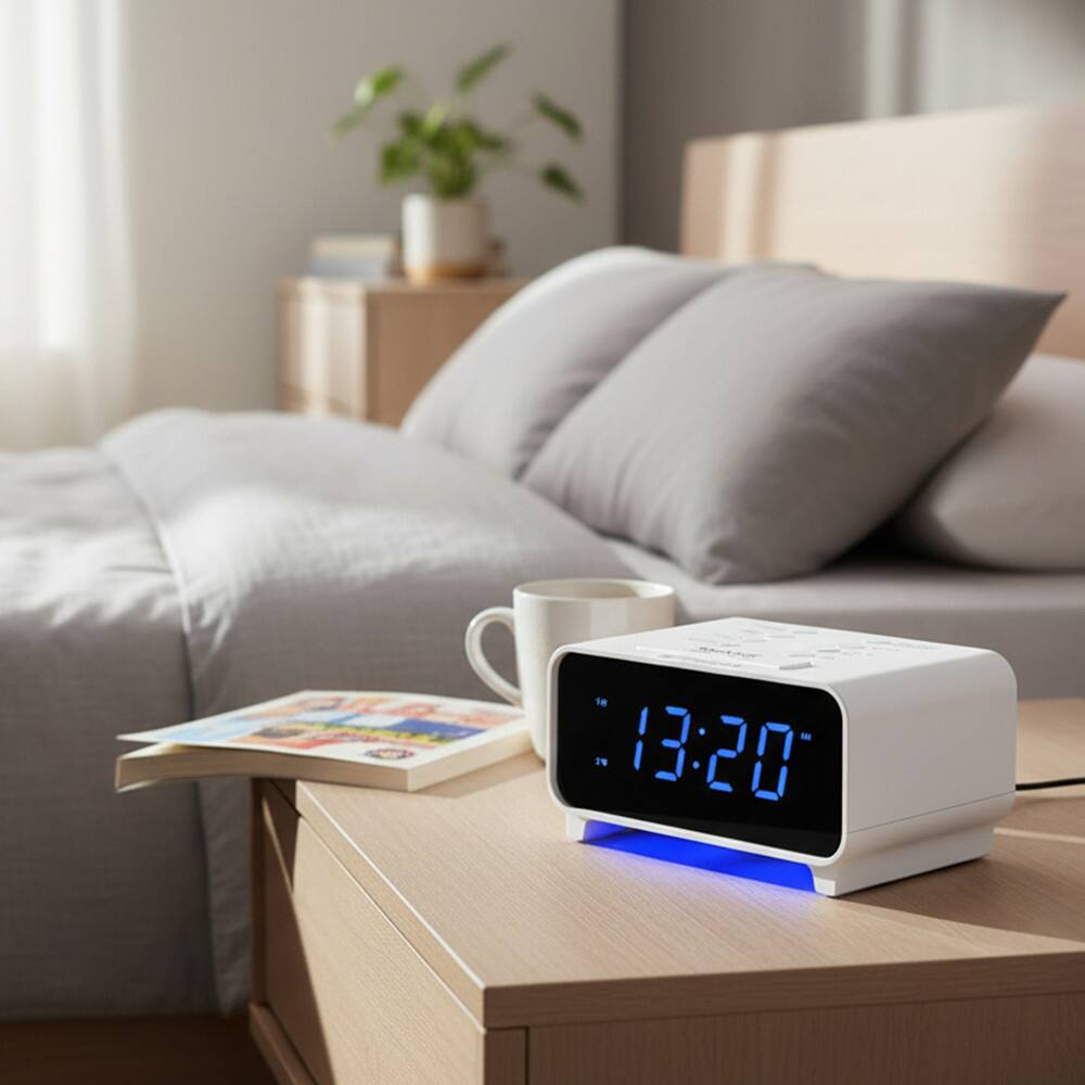 Alt View 1. Dazzed Corner - Dual Alarm Clock Radio with AM/FM, 4-Level Dimmer - White.