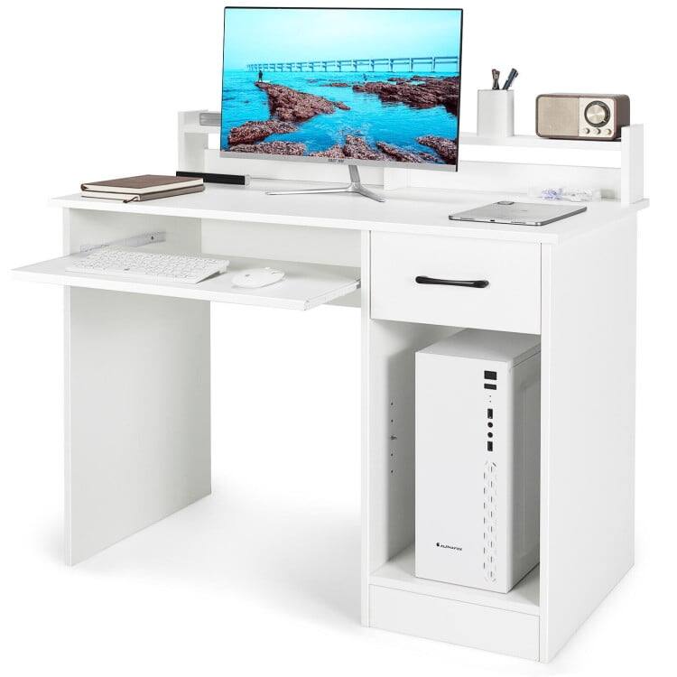 Left. Kadyn - Study Laptop Table with Drawer and Keyboard Tray-White, Home Office Desks, Gaming Computer Desks for Study,Working - White.