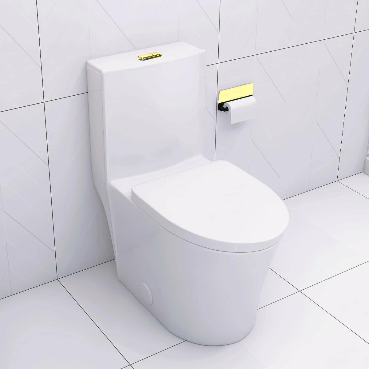 Loheer - Elongated One Piece Toilet Porcelain Modern Skirted Dual Flush Bathroom - White