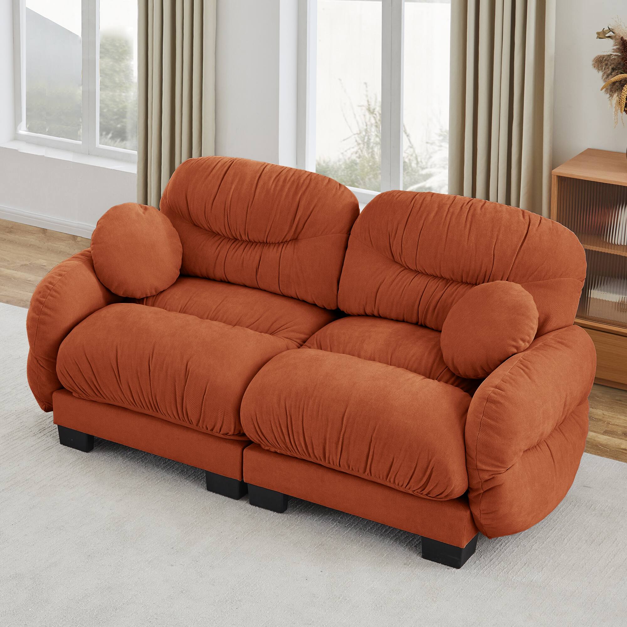 Angle. Anysun - 2-Seater Modular Sofa with Chenille Fabric, High-Density Foam & Curved Armrests, Pleated Design for Living Room - Orange.