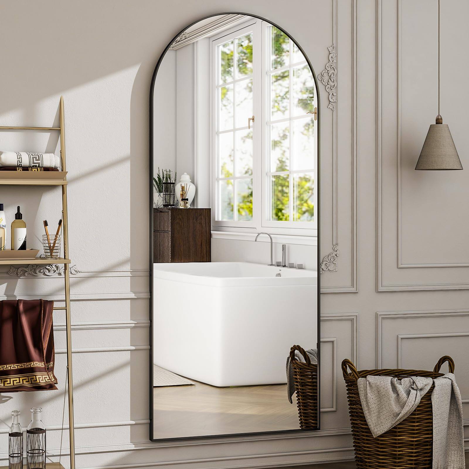 Alt View 5. Hanke - Arched Full Length Mirror - Wall Mounted floor Aluminum Alloy Frame Body Mirrors For Bathroom Living Room - White 78"L x 35"W.