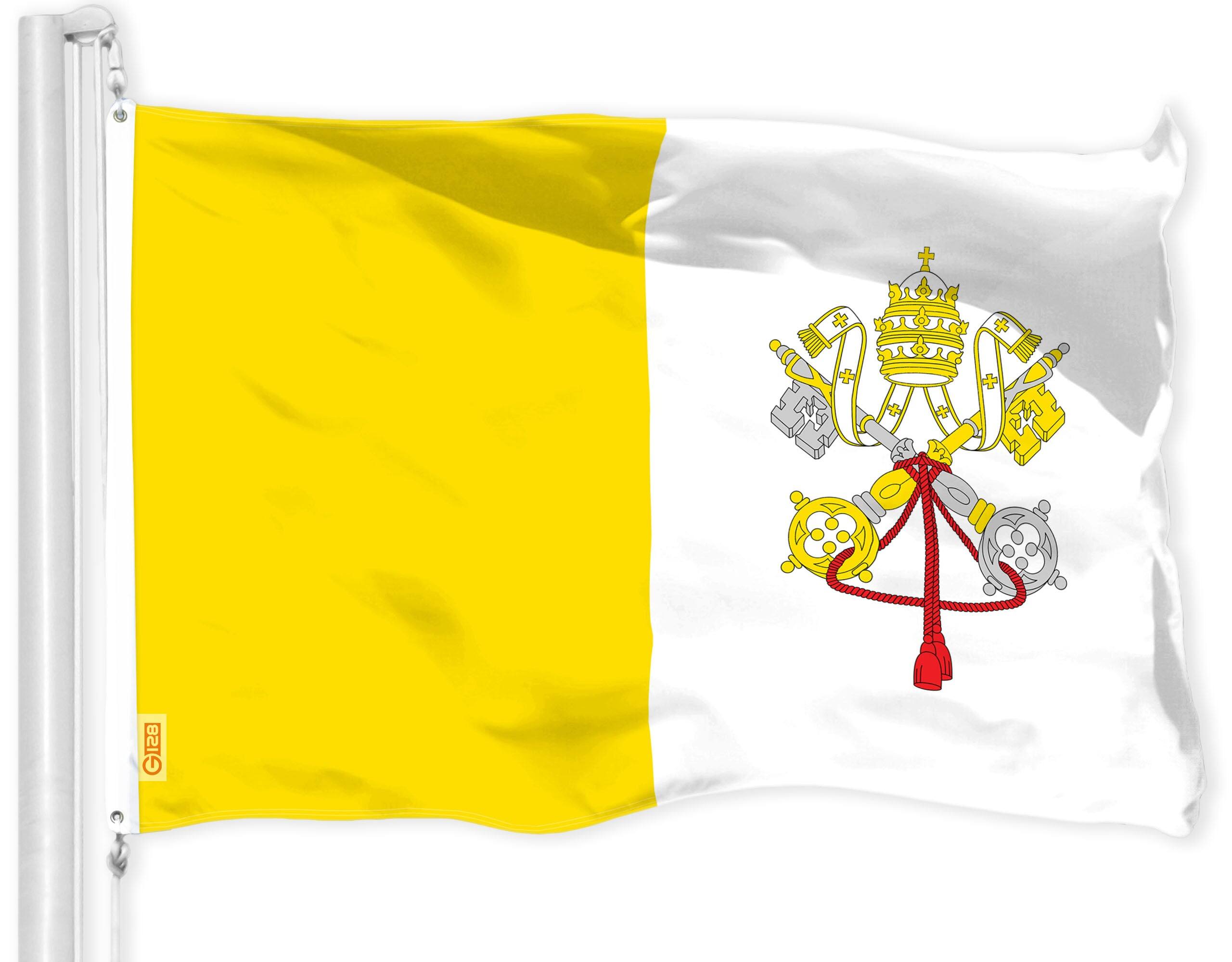 Front. G128 - G128 Vatican City Flag 4x6 Ft 150D Polyester Indoor/Outdoor - Yellow and White.