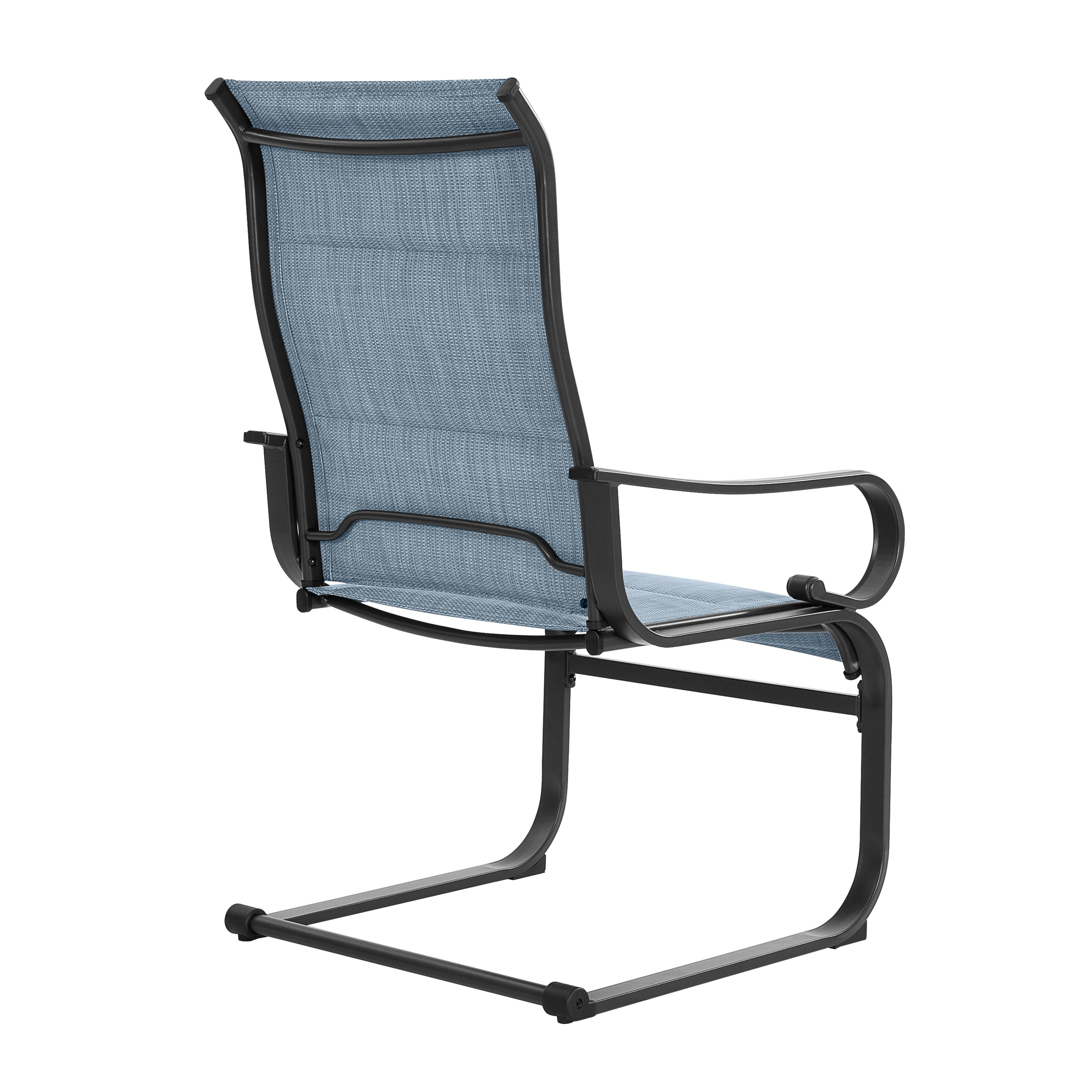 Alt View 8. Nuu Garden - Patio Metal Dining Chairs Set of 2, C-Spring Motion and Padded Textilene, High Back & Wide seat - Blue and Black.