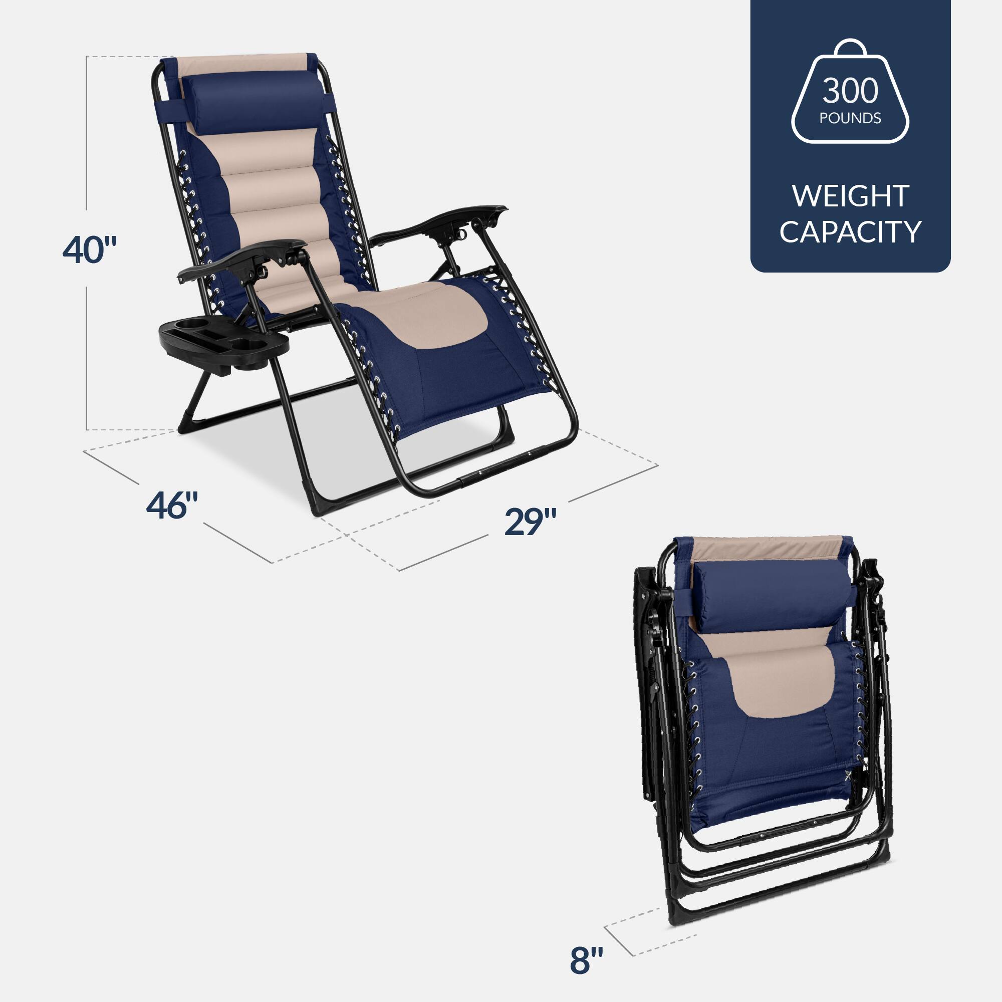 300 POUNDS 40" WEIGHT CAPACITY 46" 29" 8"