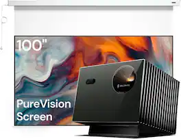 Valerion - VisionMaster Pro2 Triple Laser Projector 4K With 100" PureVision Motorized Projector Screen - Black
