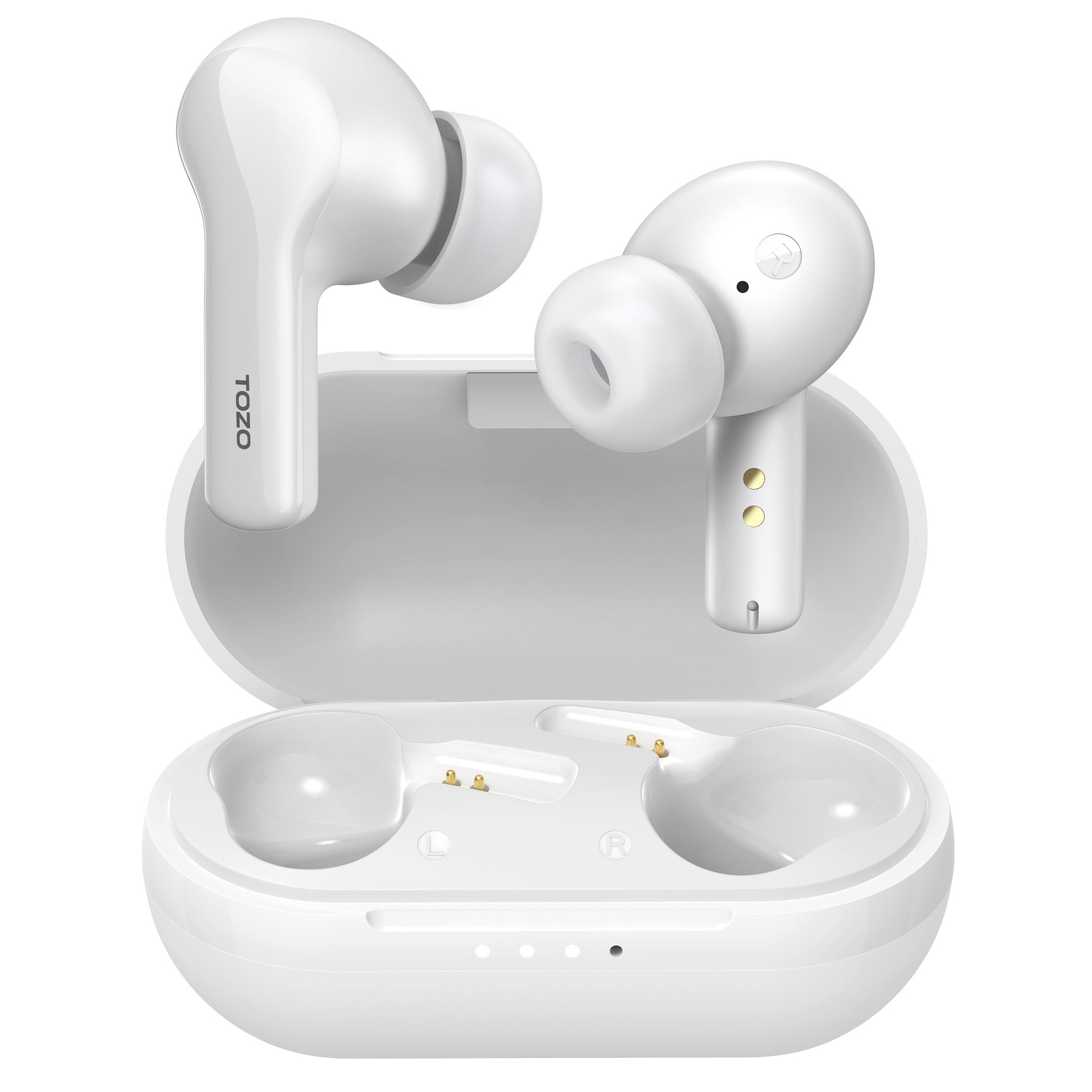 Angle. TOZO - TOZO A2 Mini Wireless Earbuds, Bluetooth 5.3, Lightweight, Built-in Mic, IPX5, Premium Sound, Charging Case, White - White.