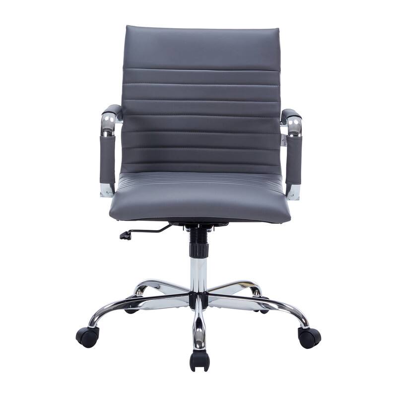 Alt View 5. LeisureMod - Harris Mid-Back Leather Office Chair Adjustable Height Tilt Computer Task Chair with 360-Degree Swivel - Grey.