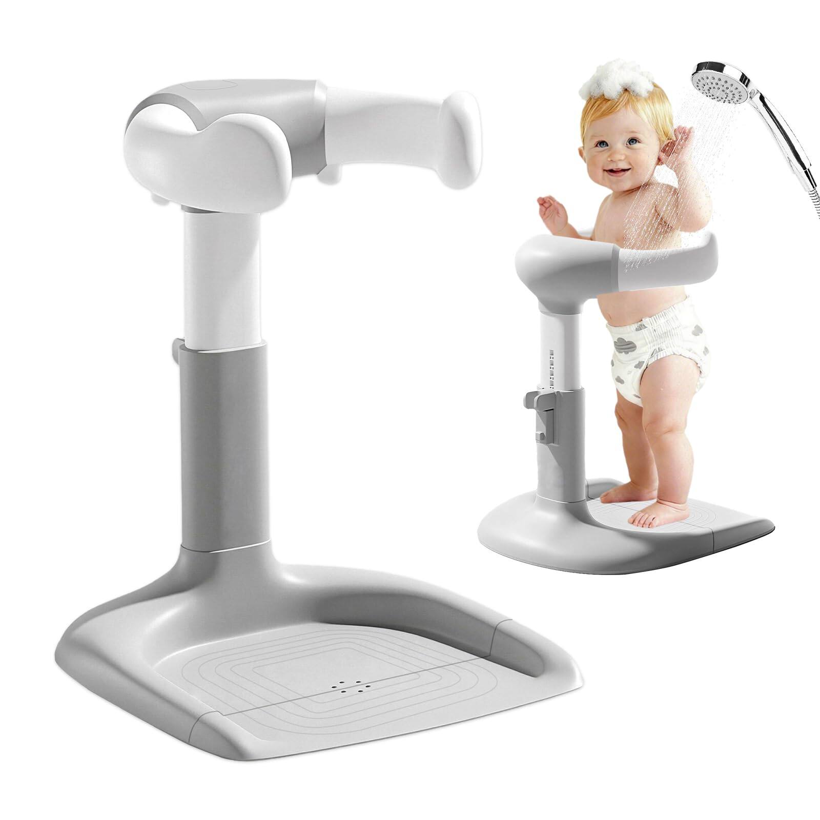 Front. JETRANSPORT - Shower Stand With Seat - Foldable Standing Support | Adjustable Height Soporte Para Banera De Bebe Bath For - Grey White(without seat).