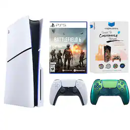 PlayStation 5 Slim Disc Bundle with Battlefield 6, MightySkins Code and Extra Controller - PlayStation 5