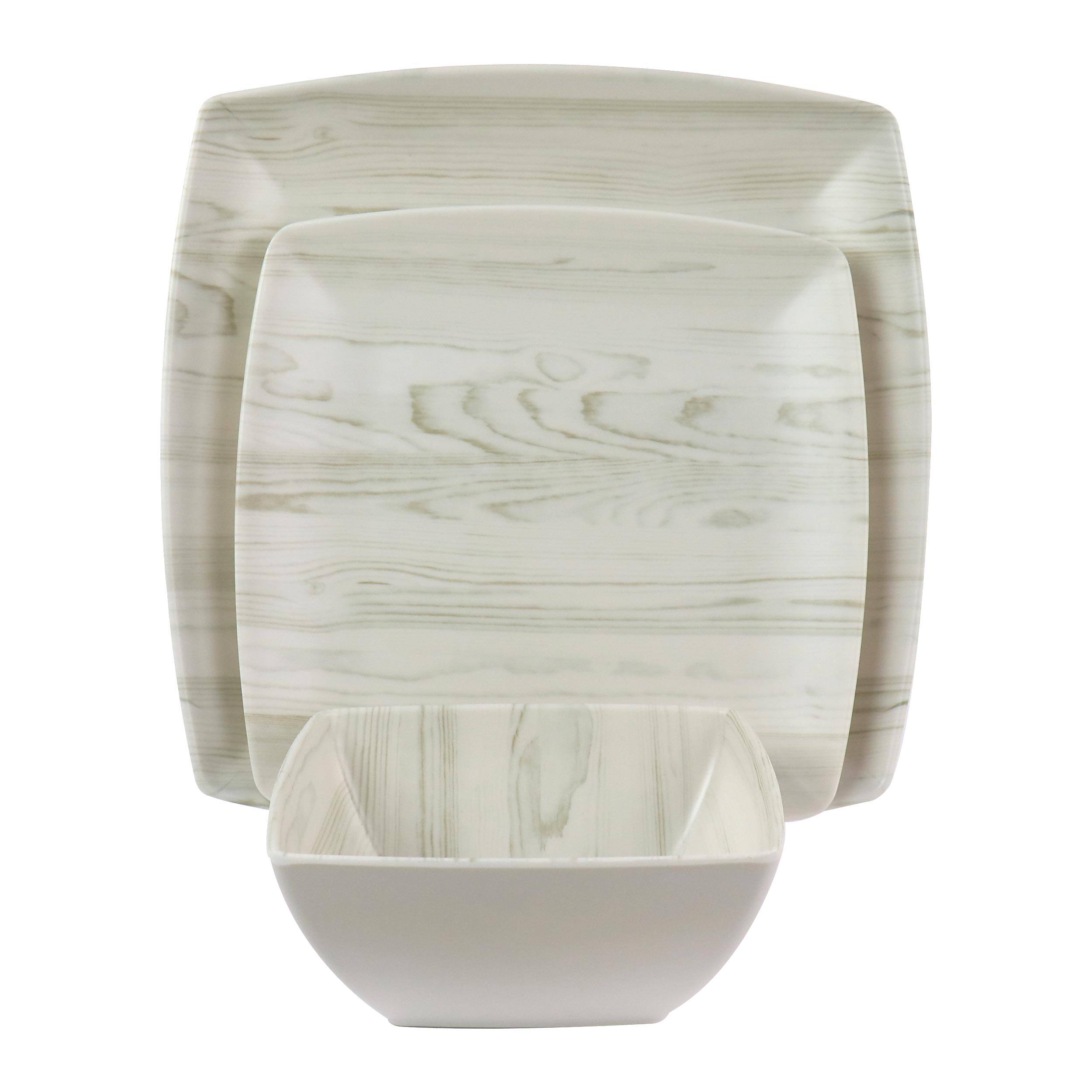 Alt View 1. Gibson - Gibson Home Woodgrain 12 Piece Melamine Dinnerware Set - White.