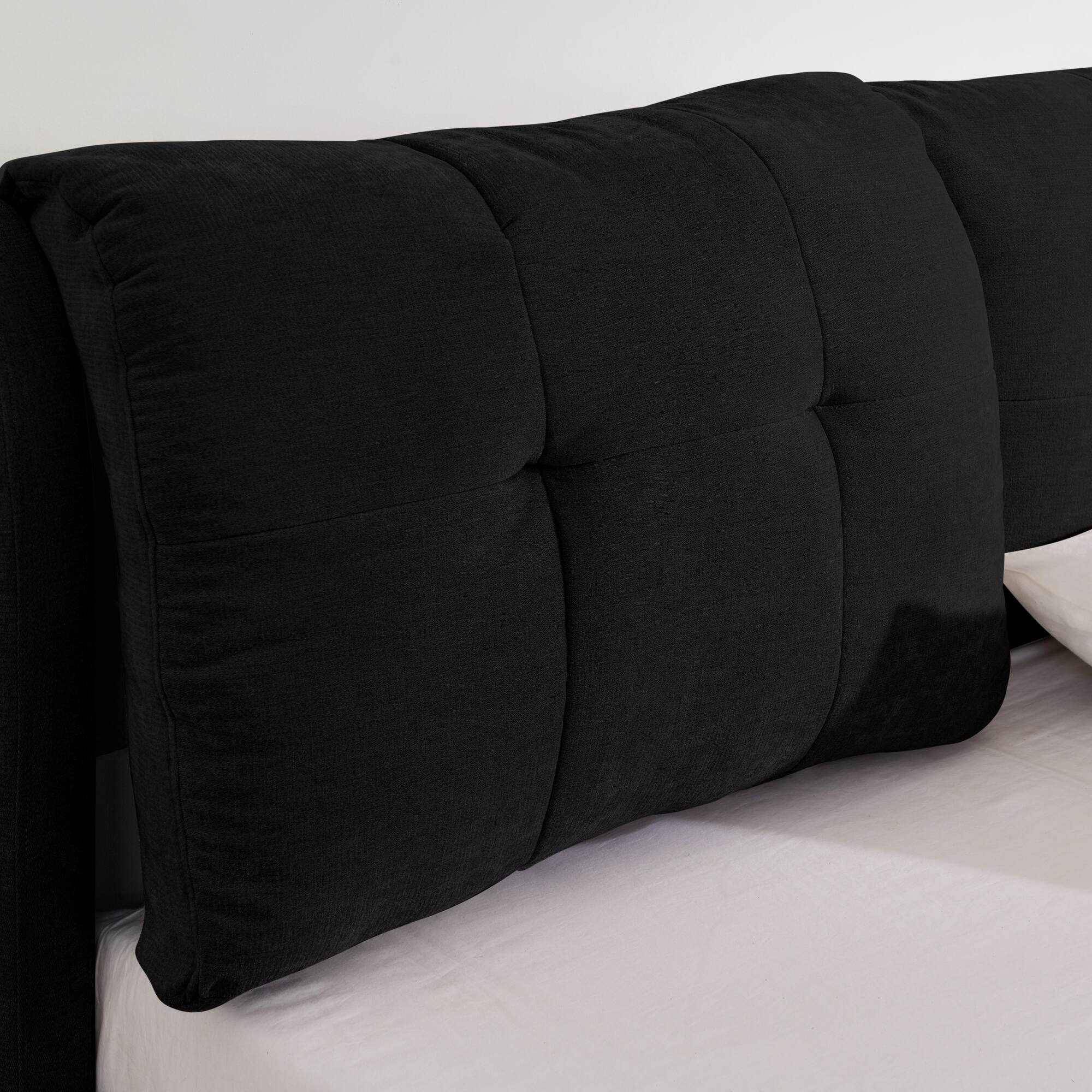 Alt View 3. Anysun - Queen Size Storage Upholstered Hydraulic Platform Bed with Integrated Headboard, Chenille Fabric - Black.
