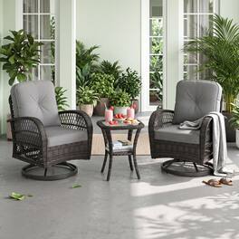 Costway - 3PCS Patio Swivel Rocker Set Gliding Bistro Furniture Set with Tempered Glass Table - Gray