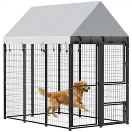 Pawhut - Dog Kennel Outdoor with Roof, 3 Doors, Expandable Heavy Duty Dog Kennel Dog Run for All Breed Sizes - Black