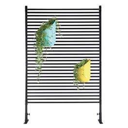 COWLOWN - 71.26in x 46.65in Outdoor Privacy Screen Freestanding Metal Fence Panel with Slatted Design - Black
