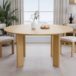 Lirago - 59in. Tapered Leg Round Natural Dining Table Solid Wood Timeless Style,Seats 10 People - Beige