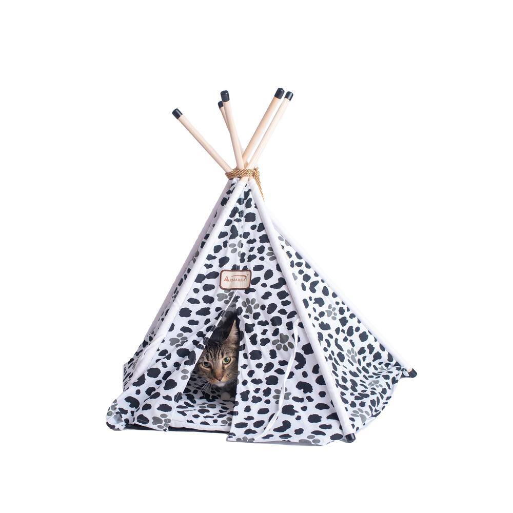 Alt View 6. Armarkat - Cat Bed Teepee Style White W/Black Paw Print - White.