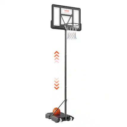 Front. VEVOR - Basketball Hoop, 4-10 ft Adjustable Height Portable Backboard System, 44 inch Basketball Hoop & Goal, Basketball Set - Black, Transparent.