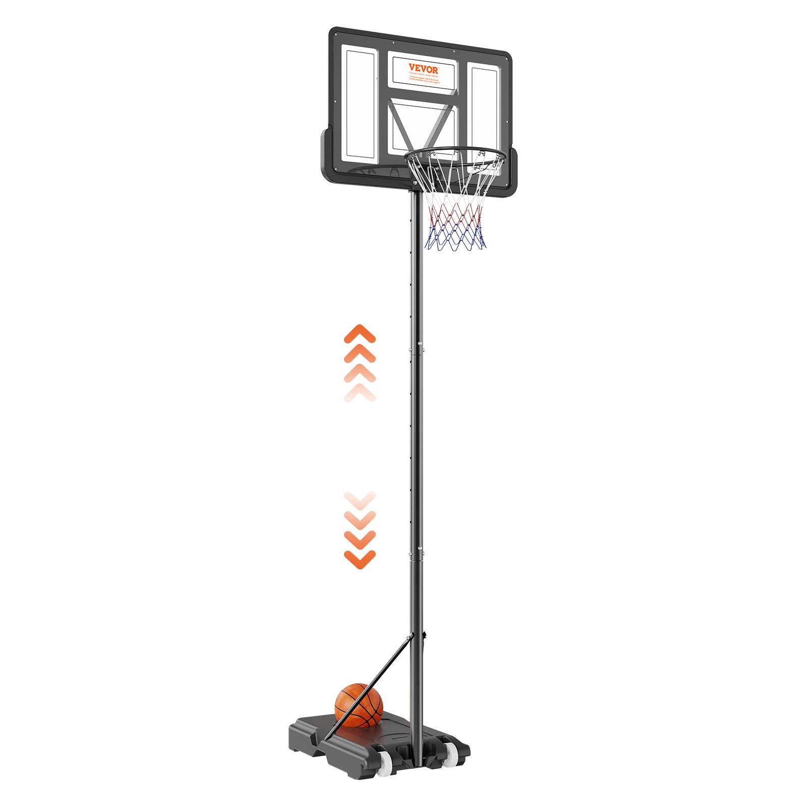 VEVOR - Basketball Hoop, 4-10 ft Adjustable Height Portable Backboard System, 44 inch Basketball Hoop & Goal, Basketball Set - Black, Transparent