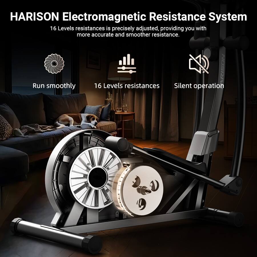 HARISON Electromagnetic Resistance System  
16 Levels resistances is precisely adjusted, providing you with more accurate and smoother resistance.  

Run smoothly  
16 Levels resistances  
Silent operation