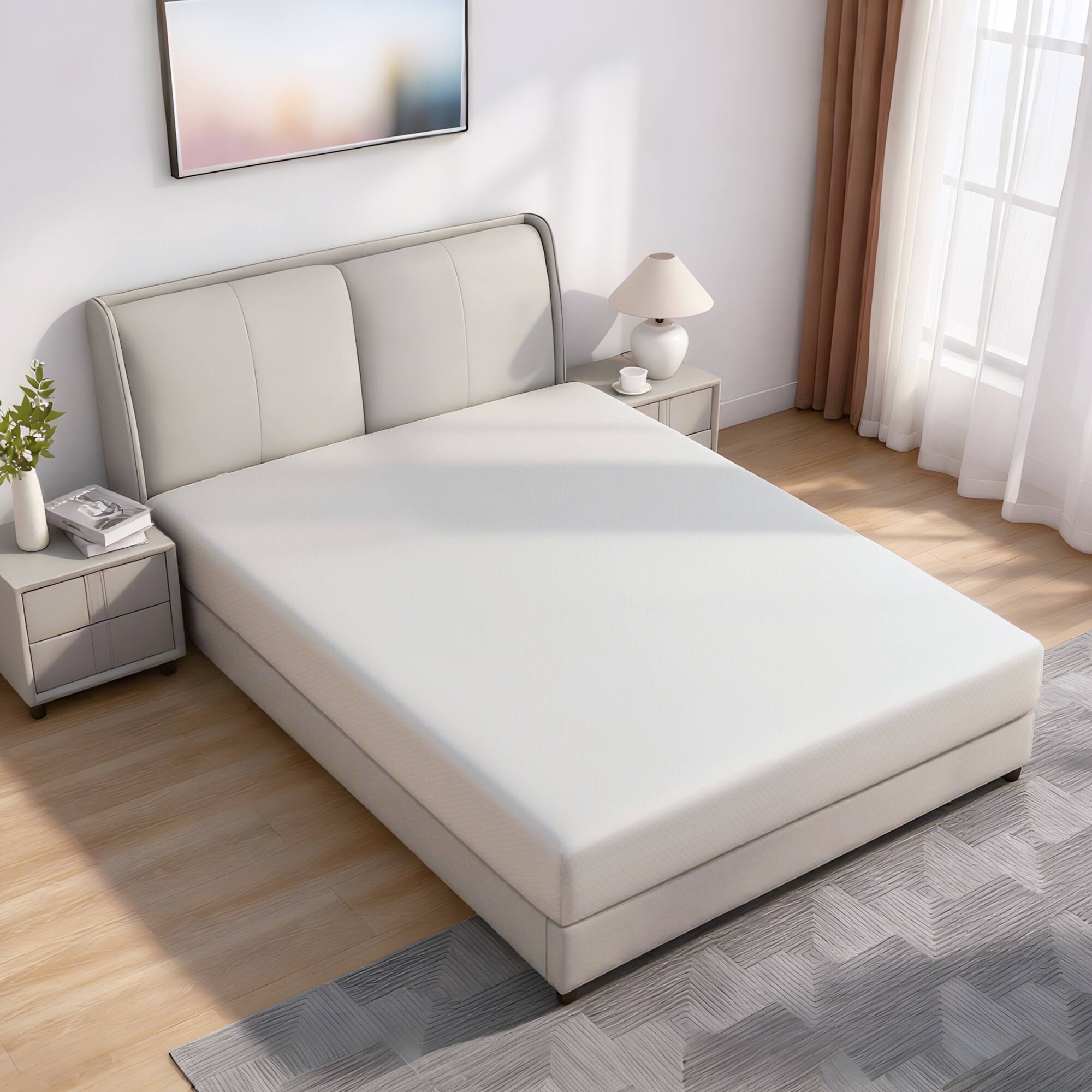 Angle. Anysun - 10" Full Memory Foam Mattress, Gel-Infused Cooling Layer, High-Density Support, CertiPUR-US Certified, Roll-in-a-Box - White.