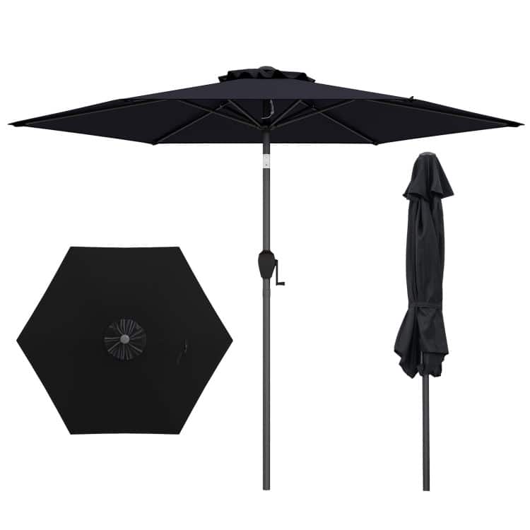 SlickBlue - 7.5-ft Patio Market Umbrella with Push-Button Tilt for Outdoor Use - Black