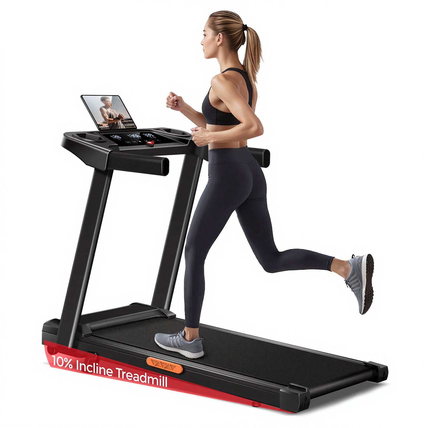 ROBORE - SF10 Treadmill, 12% Incline, 7.5mph Electric Treadmill, Foldable for home, 3.0 HP Motor, LED Display, 300lbs Capacity - Black