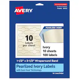 Avery - Pearlized Ivory Wraparound Band Labels, 1.5" x 3.5", 100ct - White