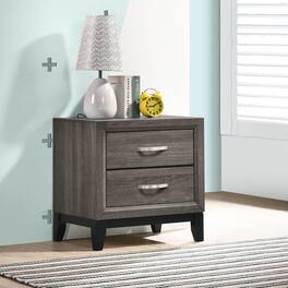 Loheer - Two Drawer Nightstand with Metal Handles for Bedroom Storage - Grey Oak