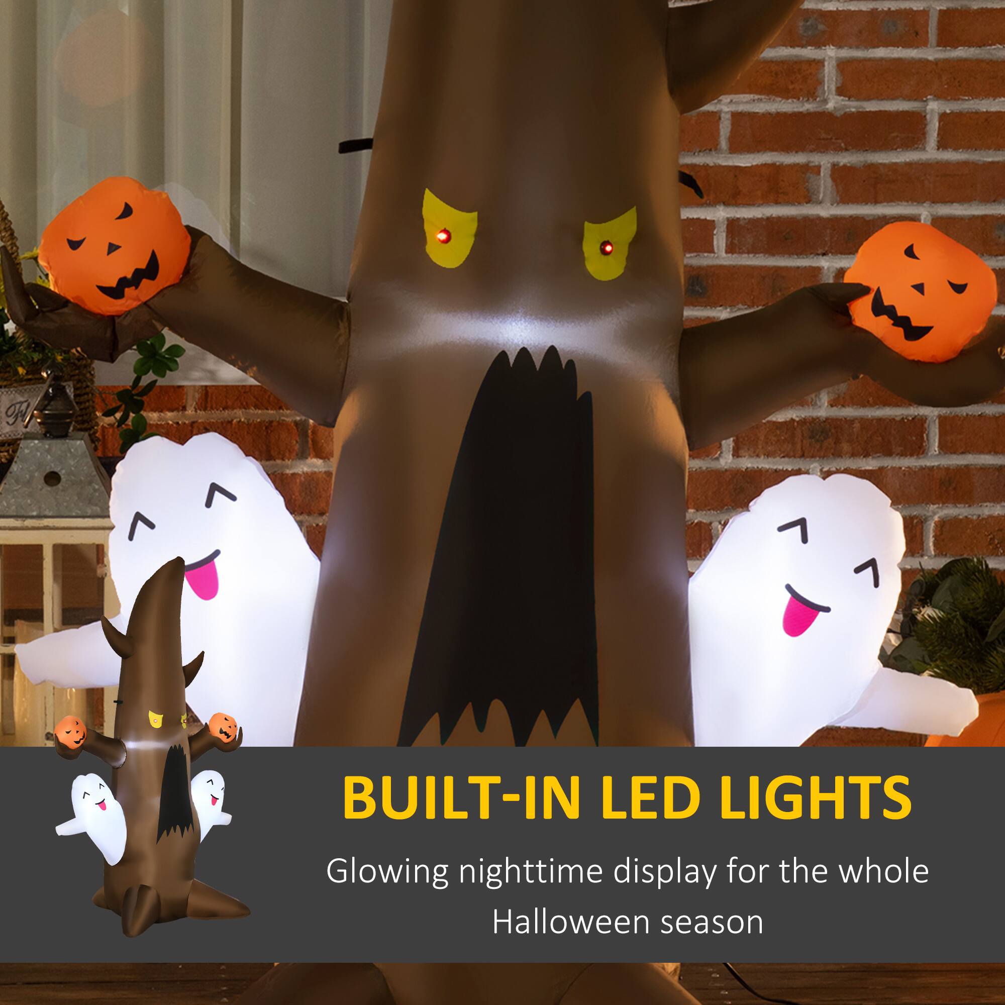 BUILT-IN LED LIGHTS: Glowing nighttime display for the whole Halloween season.