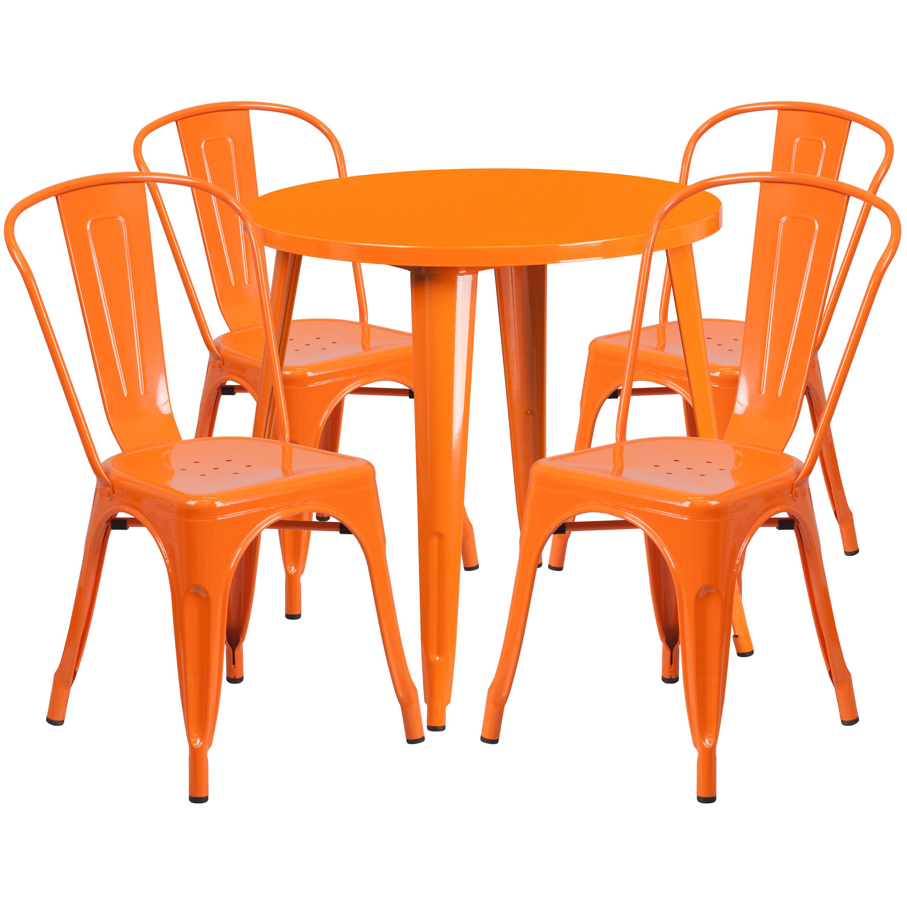 Alt View 1. Emma + Oliver - Commercial Grade 30" Round Metal Indoor-Outdoor Table Set with 4 Cafe Chairs - Orange.
