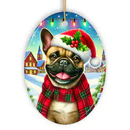 OrnamentallyYou - Frosty French Bulldog Ornament Charming Pup Decoration for Magical Christmas Oval Version - Multi-colored